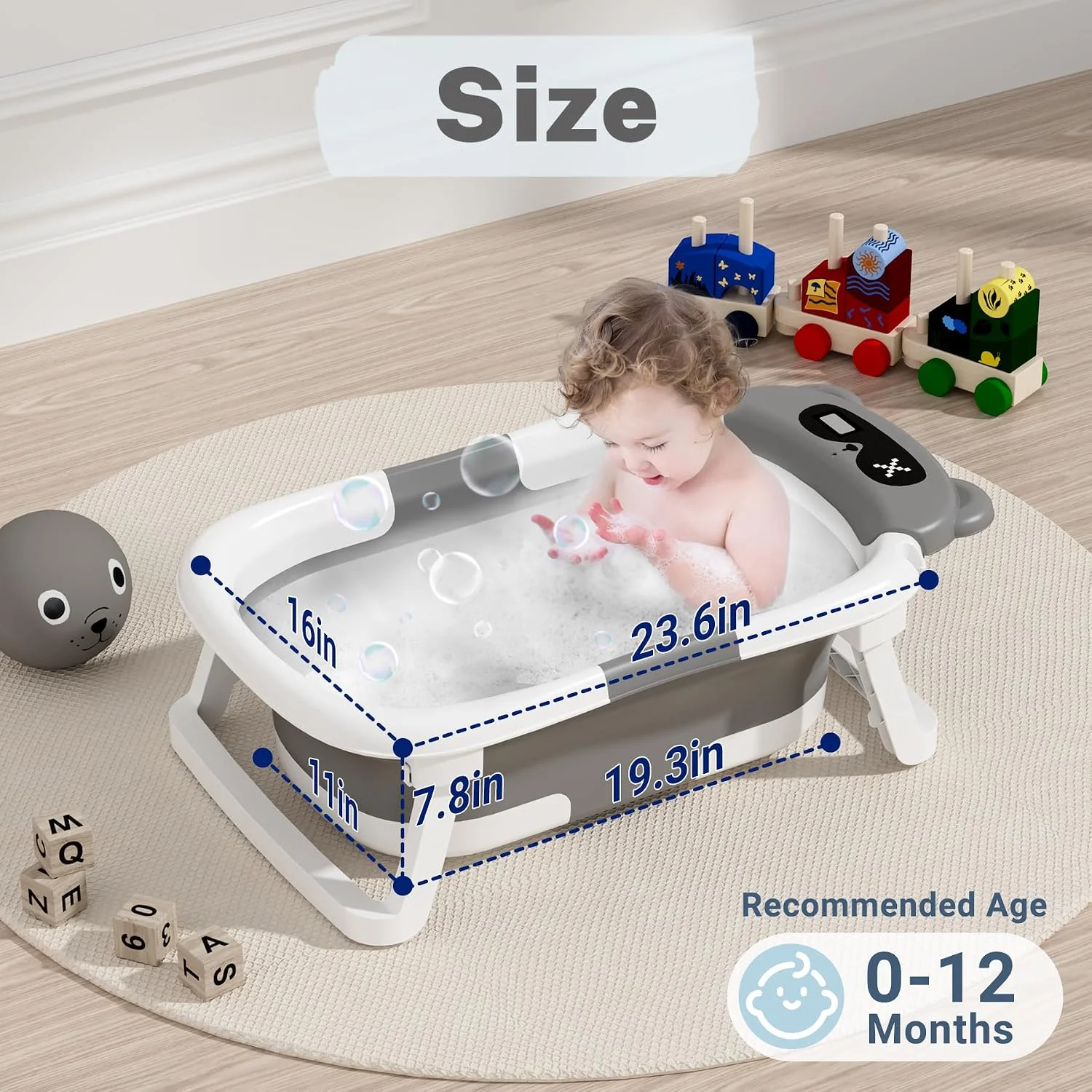 AVIDOR Bañera Plegable para Bebé con Cojín Suave y Base Antideslizante Gris