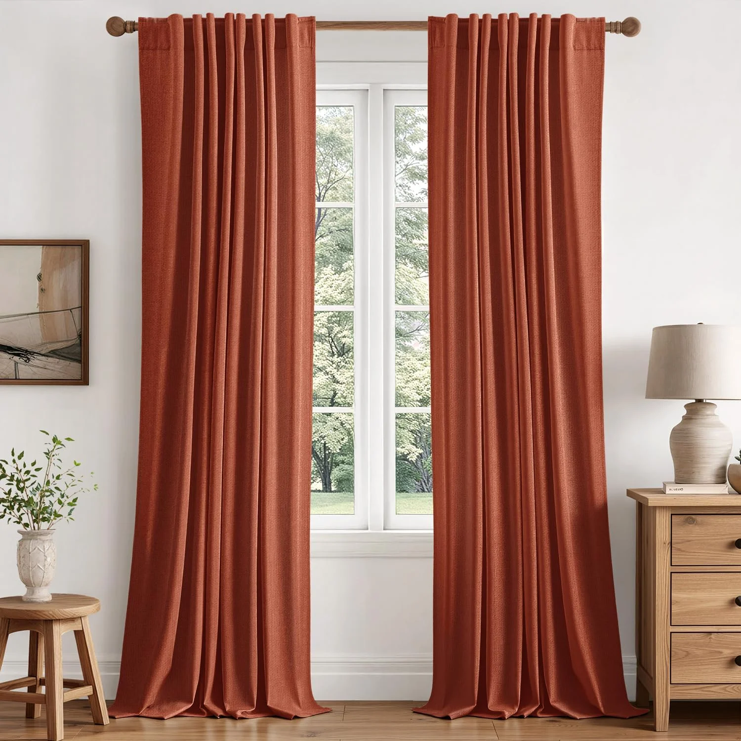 Cortina de tela Miulee Fall 100% Blackout Linen 40 x 108 pulgadas Terracota