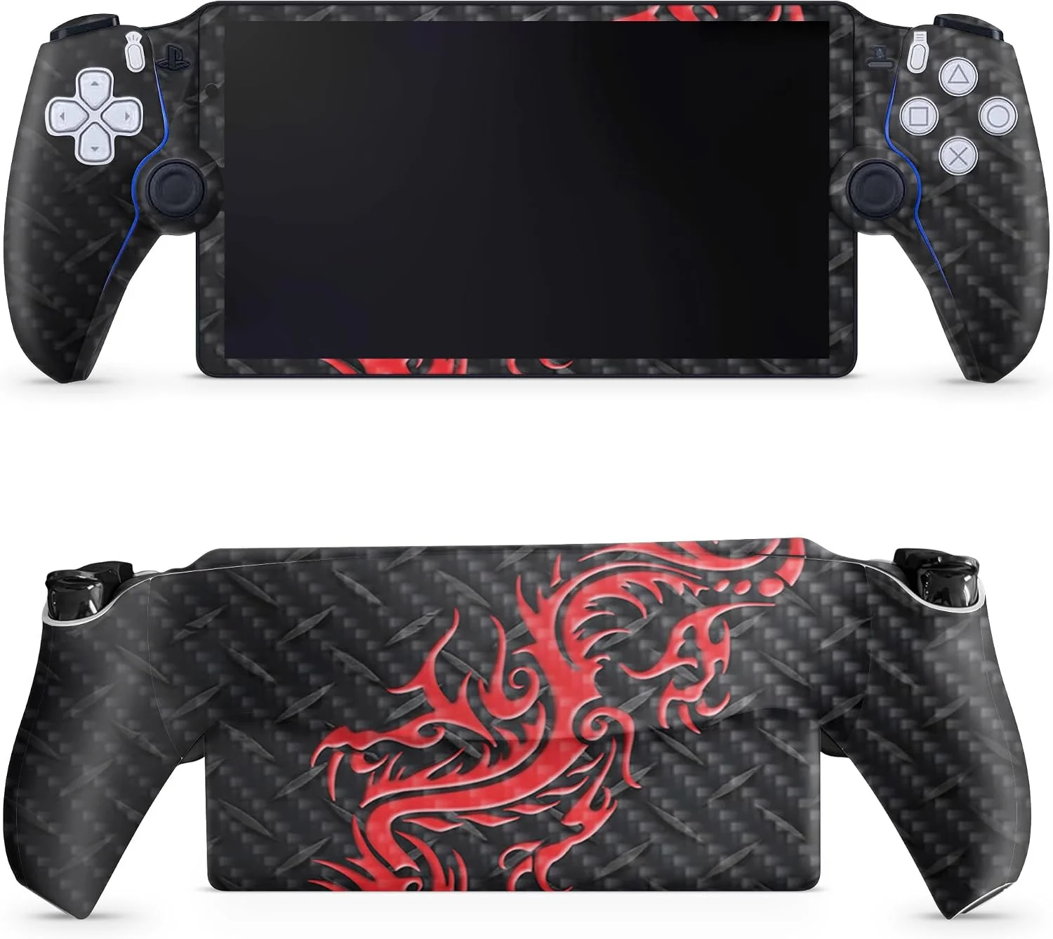 Skin protector PS5 Portal Remote Player fibra de carbono dragón rojo MightySkins