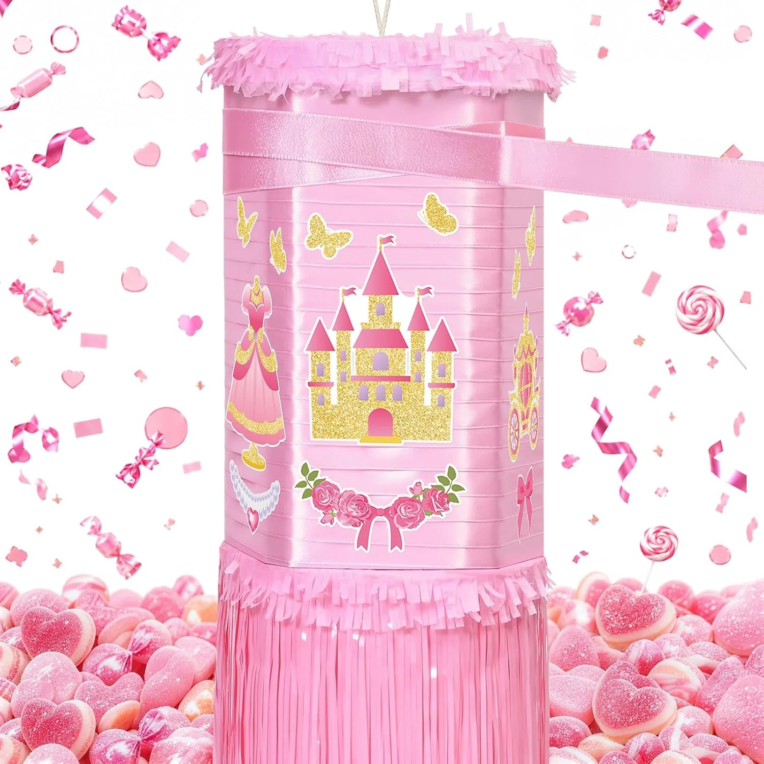 Piñata Giratoria Princesa Rosa con Stickers DIY