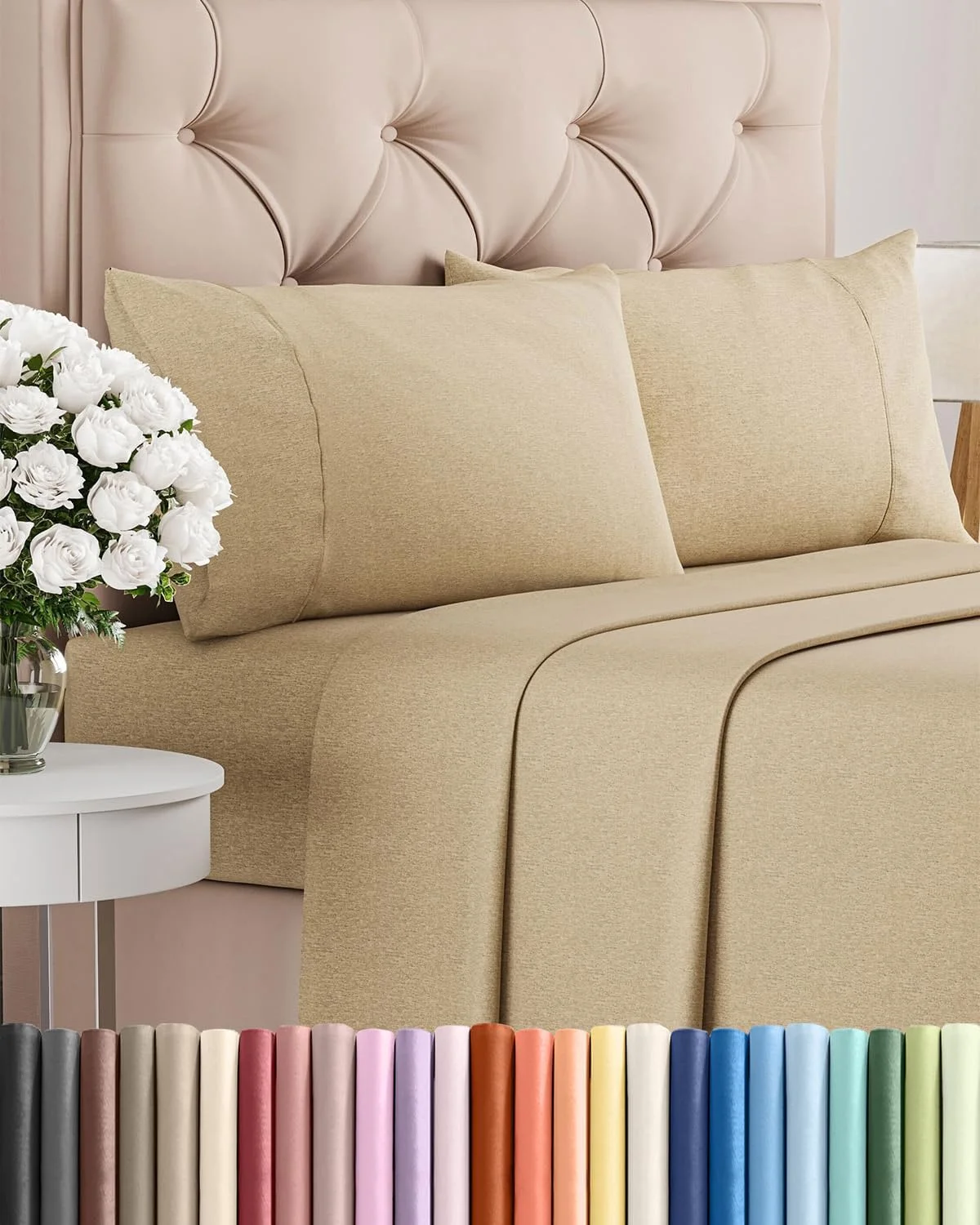 Full Size 4 Piece Sheet Set - Breathable & Cooling Sheets - Heathered Tan