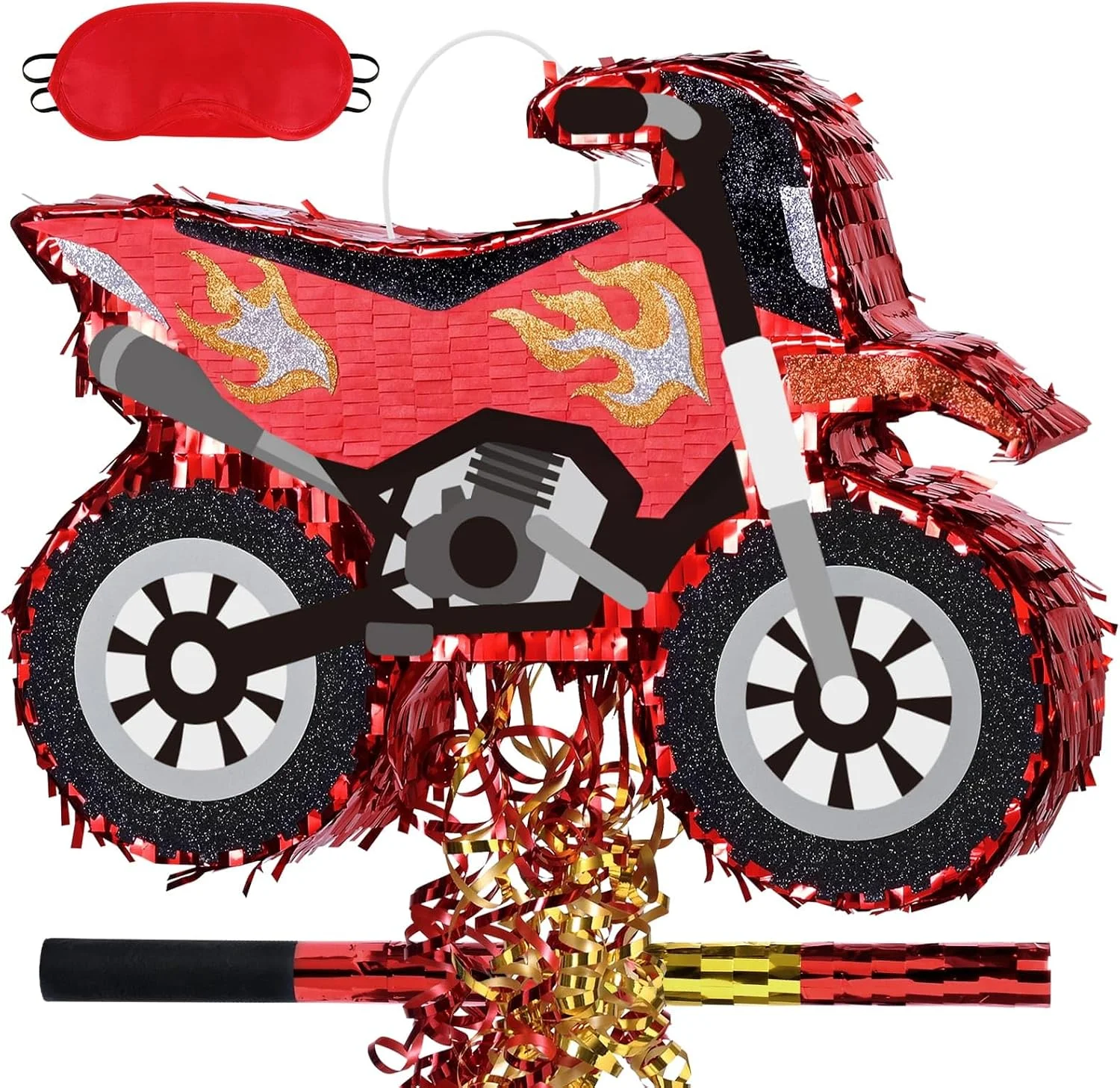 Piñata Moto Dirt Bike con Palo y Antifaz
