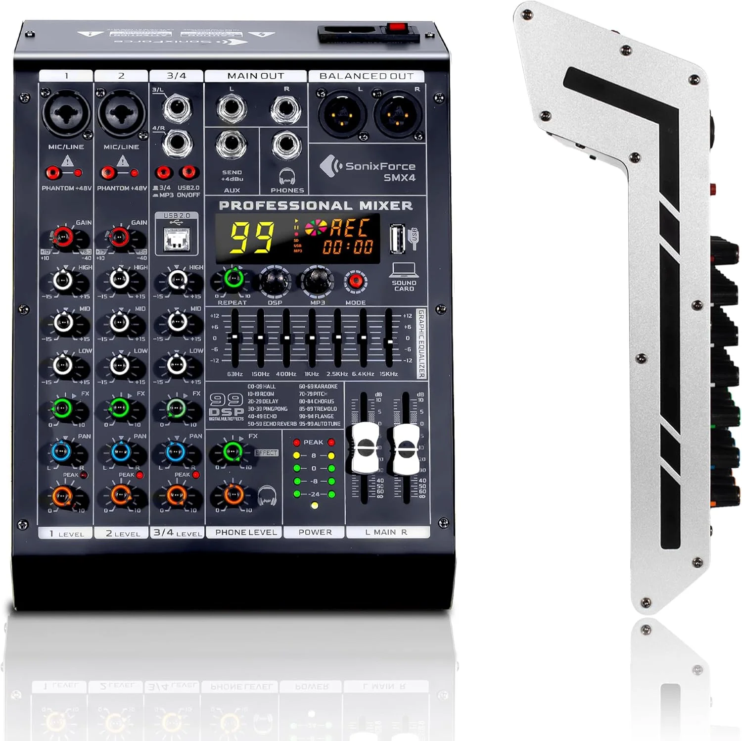 Mezclador de audio 4 canales SonixForce con 99 efectos DSP