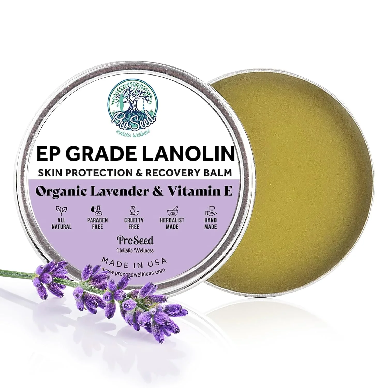 ProSeed Handmade Lanolin Cream with Organic Lavender & Vitamin E, 1.5oz Tin