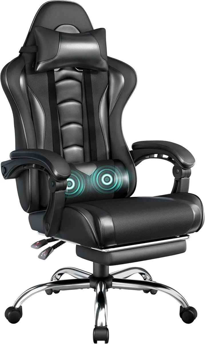 Silla gaming Yaheetech con reposapiés, almohada lumbar de masaje y reclinable