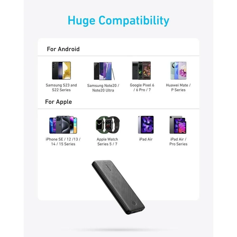 Anker Banco de energía compacto PowerCore 10K, batería de 10,000 mAh con carga PowerIQ para iPhone, iPad y más, USB-C bidireccional