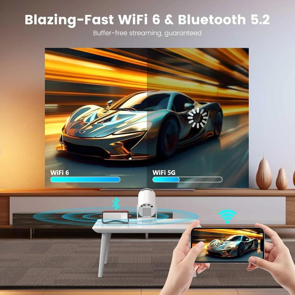 Mini proyector portátil HY300 ULTRA con soporte 4K, Bluetooth 5.4, Android 11 y rotación de proyección de 210°