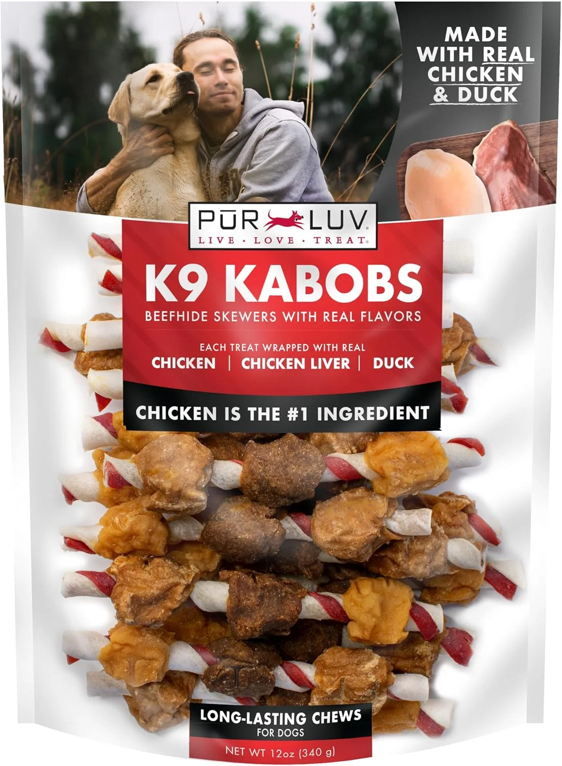 Snacks para perros Pur Luv K9 Kabobs pollo, pato y camote 12 onzas