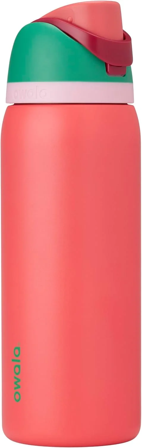 Botella de agua Owala FreeSip acero inoxidable 32 oz Strawberry Fields aislada