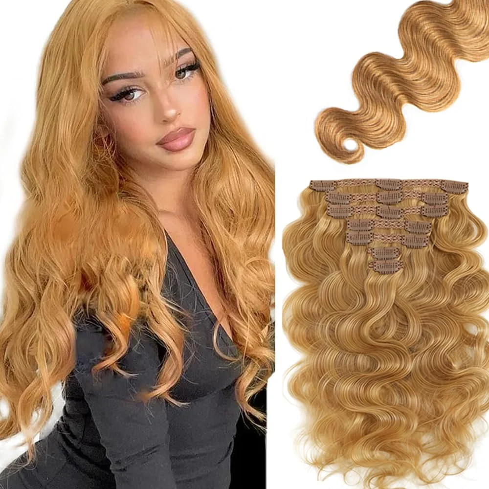 Extensiones de cabello clip-in Lakaisa 16 pulgadas rubio miel 120g 7 piezas