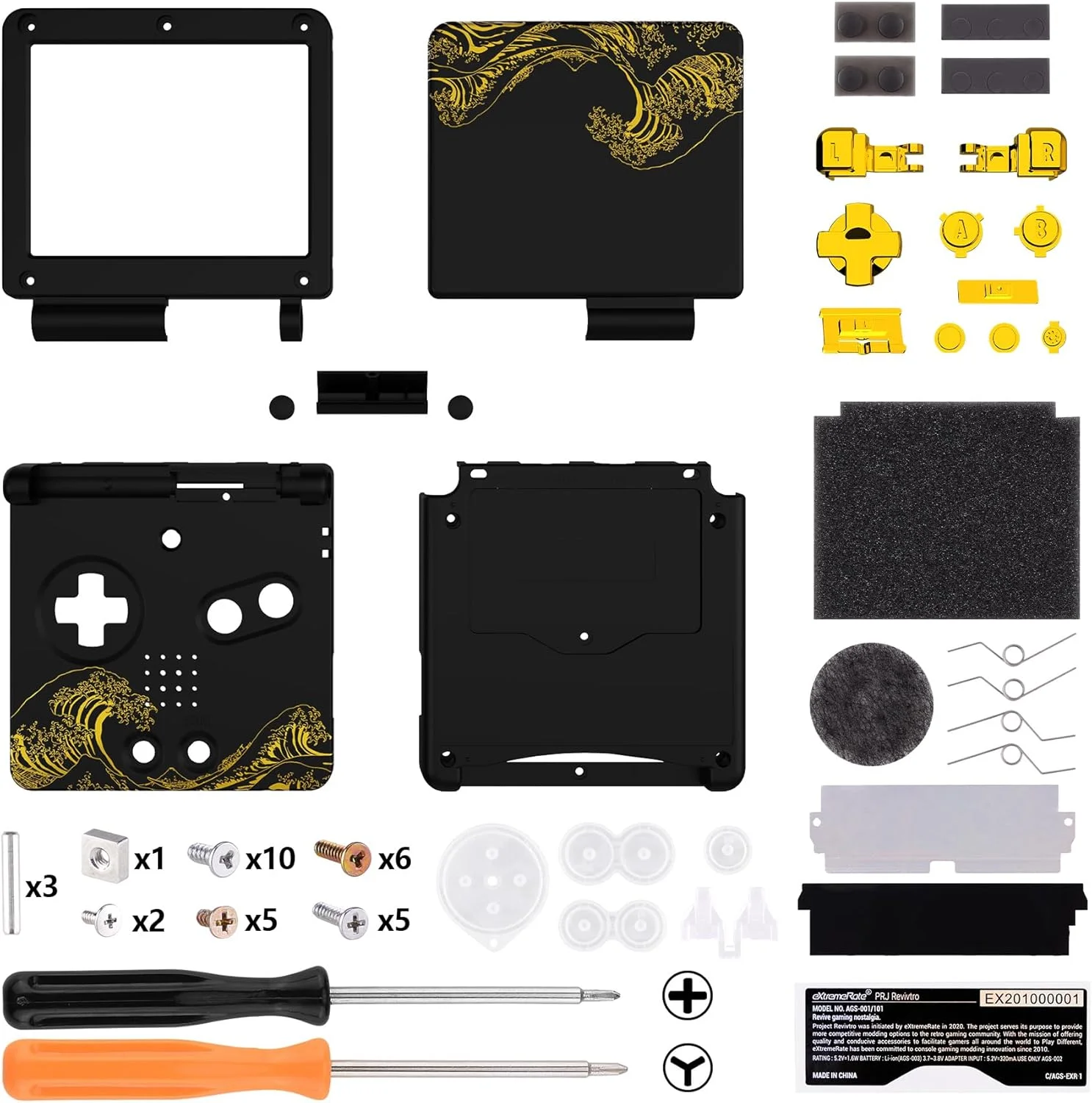 Carcasa de reemplazo eXtremeRate para Gameboy Advance SP The Great Golden Wave Off Kanagawa Negro