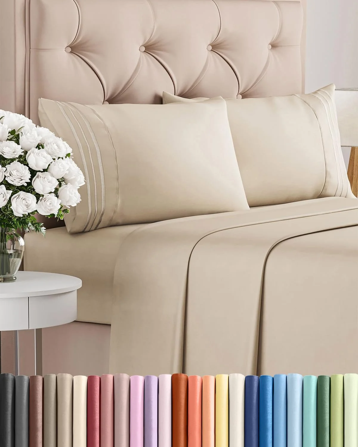 Cal King Size 4 Piece Sheet Set - Comfy Breathable & Cooling Sheets - Wheat