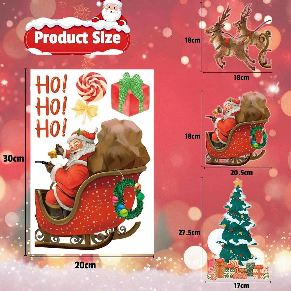 Calcomanías navideñas de copos y renos para ventanas, decoración interior y exterior, reutilizables y resistentes al agua