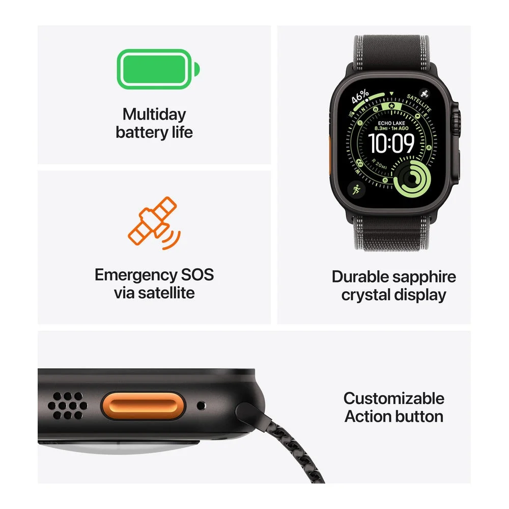 Apple Watch Ultra 3 [GPS + Cellular 49mm] Running & Multisport Smartwatch w/Rugged Titanium Case w/Black Titanium Milanese Loop - L. Satellite Communications, Advanced Health & Fitness Tracking