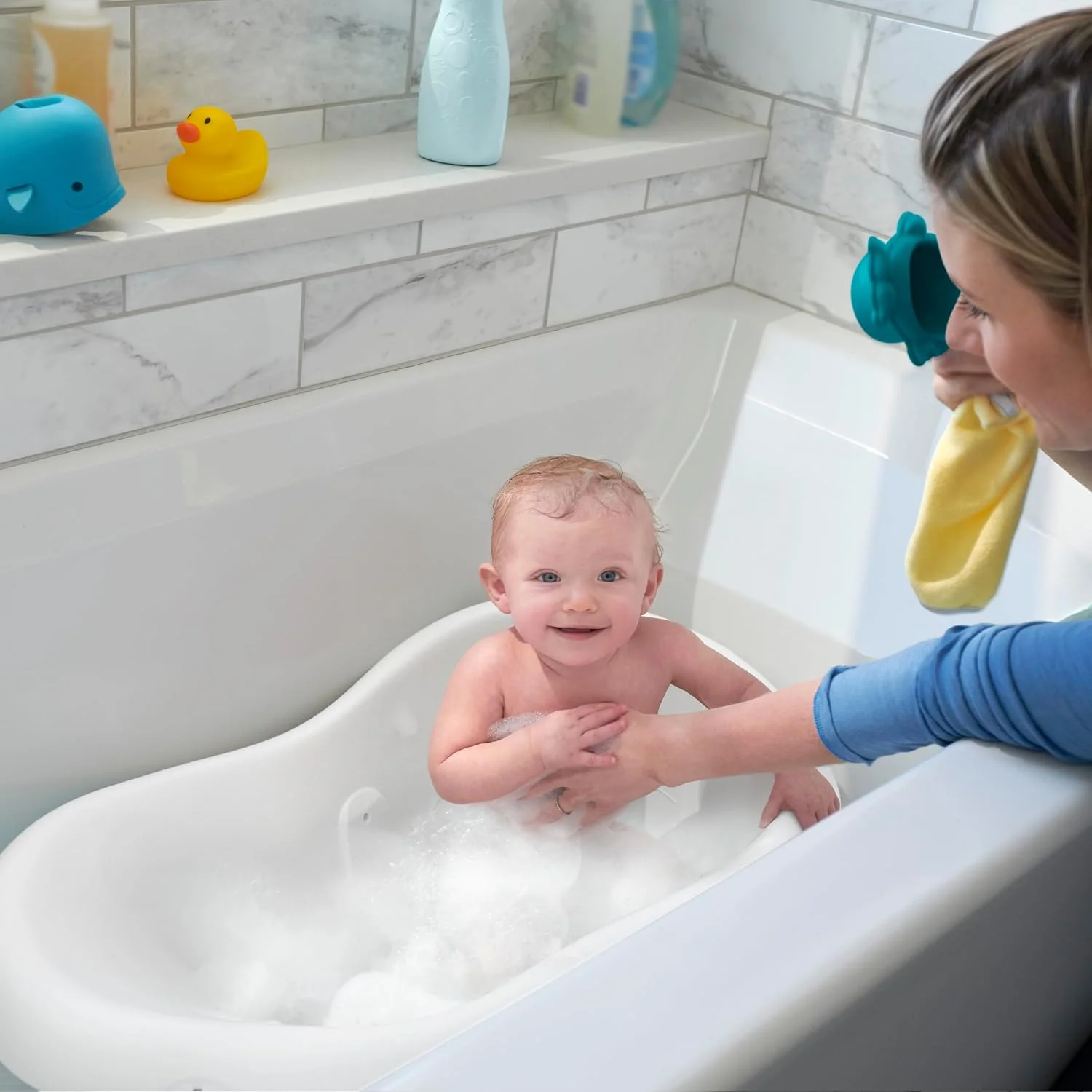 Fisher-Price Sling N Seat 4 en 1 Bañera para Bebé con 2 Juguetes Pacific Pebble