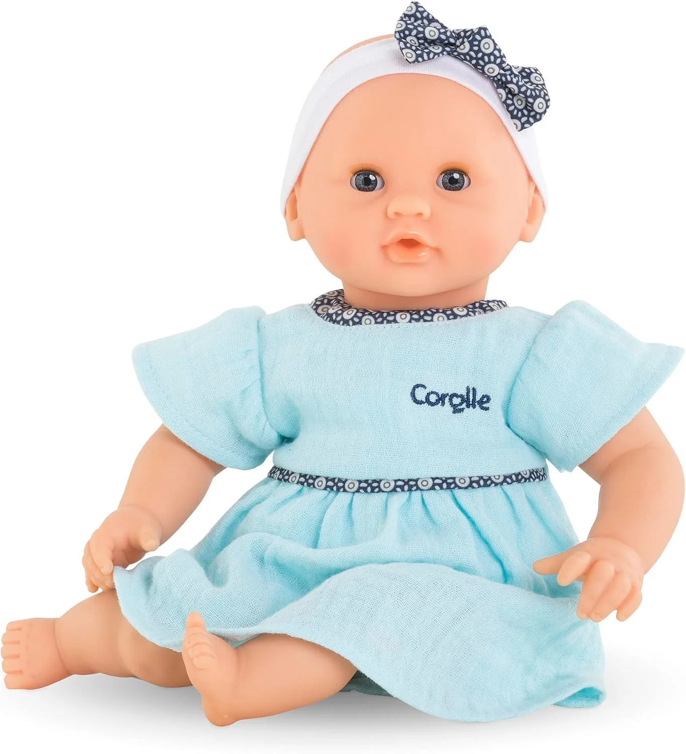 Corolle Bébé Calin Maud - 12" Soft Girl Baby Doll with Vanilla Scent, Blue Outfit & Sleeping Eyes for Girls Ages 18 Months+, Cute Reborn Realistic Baby Dolls for 2 Year Old Girls