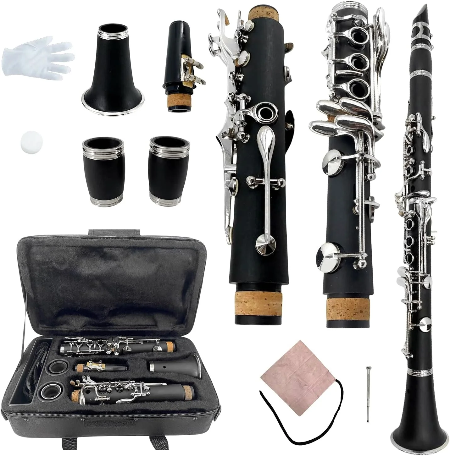Clarinete C YoungMonic Ebonita 17 Llaves con Funda y Kit de Cuidado