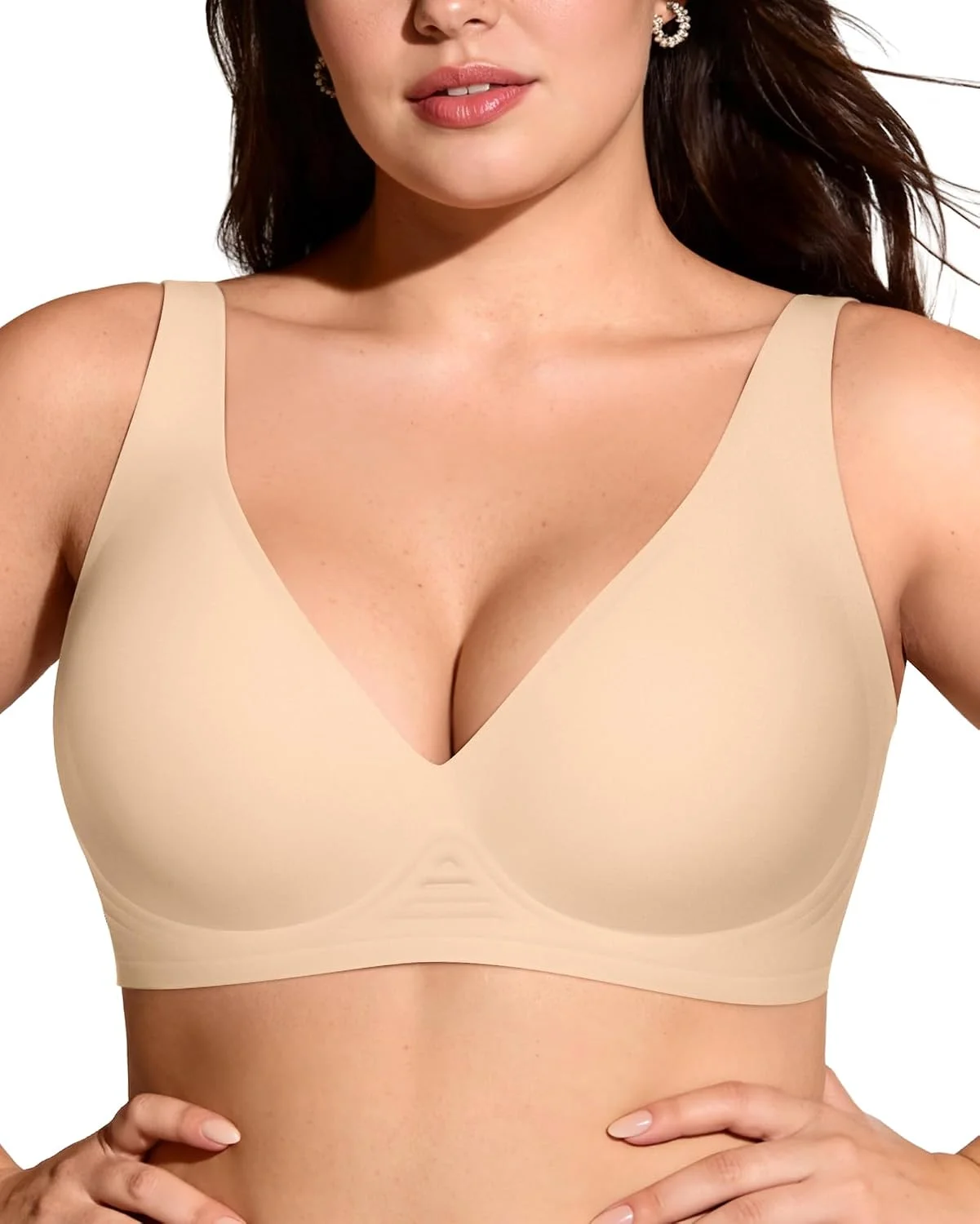 OEAK Womens Jelly Bras Wireless Deep V Comfy Push Up Tshirt Bras BGE S