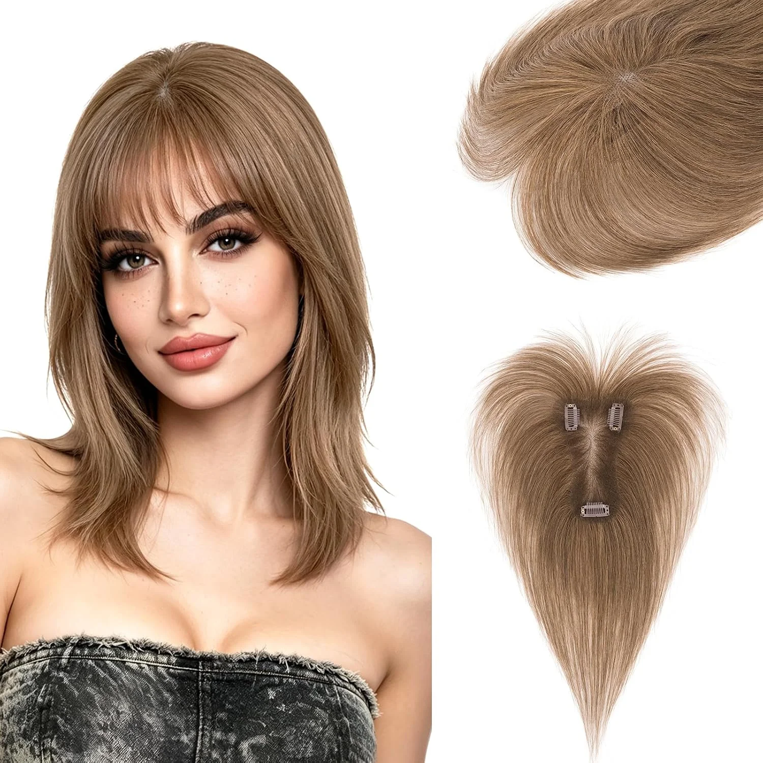 Flequillo clip-in Hairro cabello humano marrón medio 10 pulgadas 17g