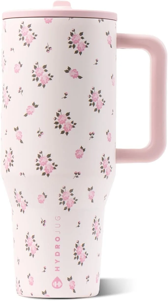 Vaso Tumbler Hydrojug Traveler 32oz con Aislamiento, Asa y Popote Wildrose