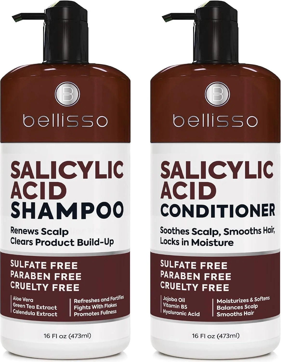 BELLISSO Salicylic Acid Shampoo and Conditioner Set, Sulfate & Paraben Free