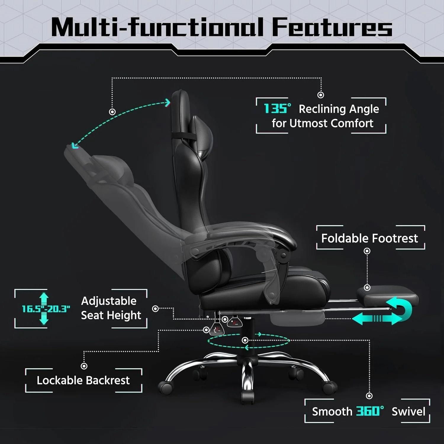 Silla gaming Yaheetech con reposapiés, almohada lumbar de masaje y reclinable