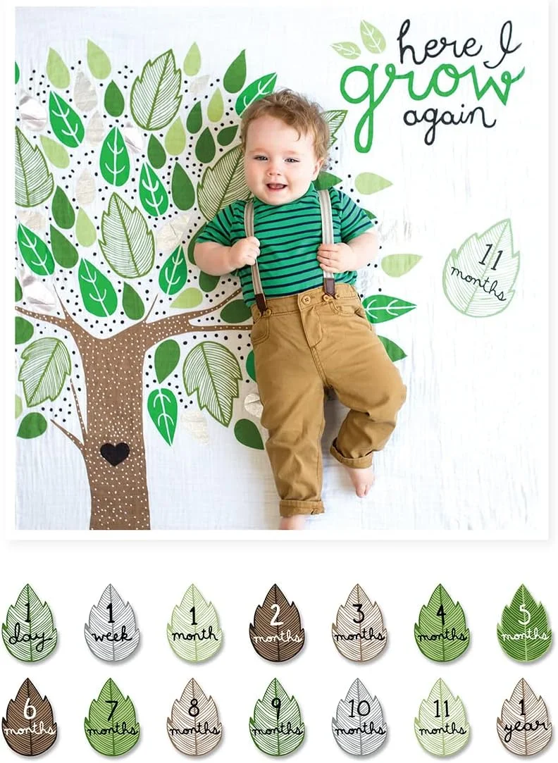 Manta de Algodón Lulujo Baby's First Year Milestone Blanket 40x40 pulgadas con Tarjetas