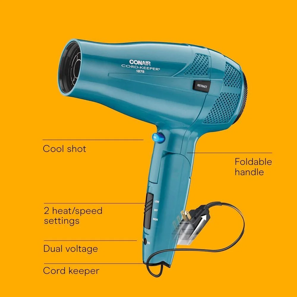 Secador de Pelo iónico Conair con Mango Plegable y Guardacables, Tecnología de Acondicionamiento Iónico, Modelo 289L