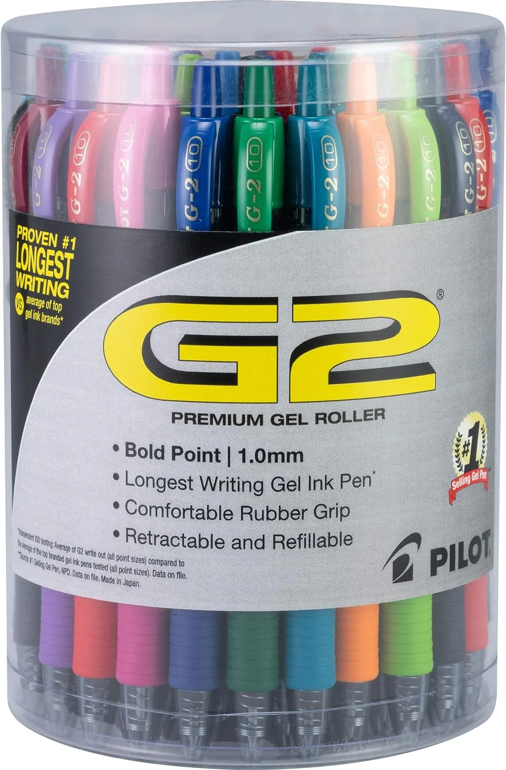 PILOT G2 Premium Retractable Gel-Ink Rolling Ball Pens, Assorted, Tub of 36