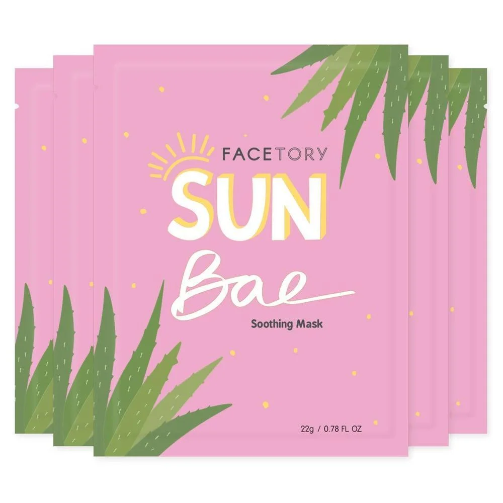 Mascarilla Facial Facetory Sun Bae con Aloe y Manteca de Karité, Pack 5 Unidades