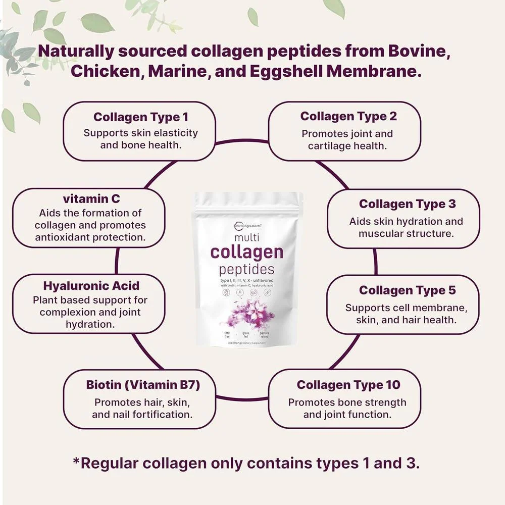 Polvo de Péptidos de Colágeno Multiples con Biotina, Ácido Hialurónico y Vitamina C