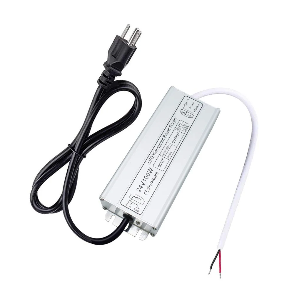 inShareplus 24 Volt LED Power Supply, 100W IP67 Waterproof Outdoor Driver,AC 110-260V to DC 24V 4.2A Low Voltage Transformer, Adapter with 3-Prong Plug for LED Light, Computer Project, Outdoor Use