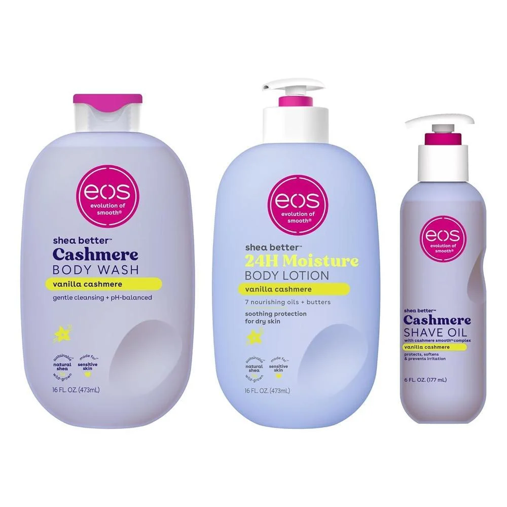 eos Shower Essentials Pack - Loción Corporal, Gel de Baño, Aceite de Afeitar - Vanilla Cashmere