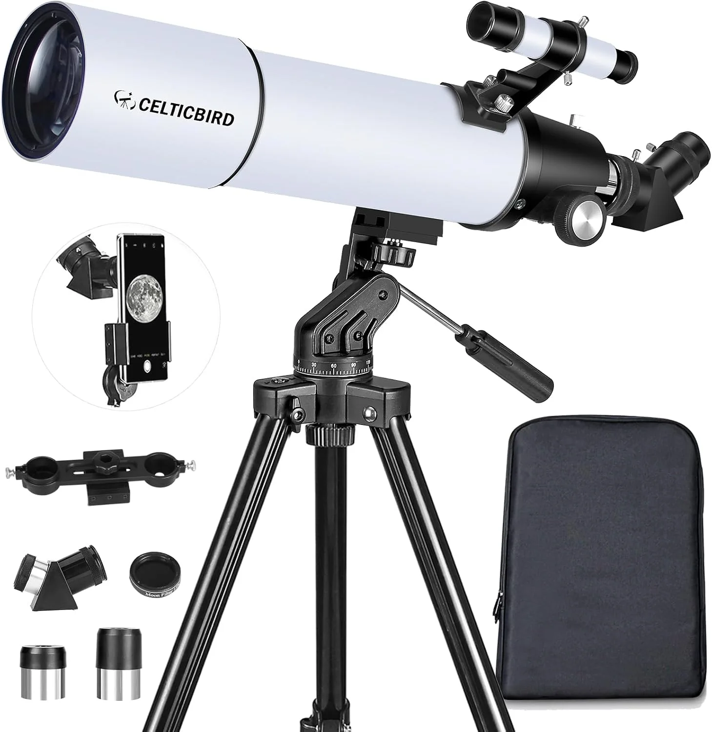 Celticbird Telescope for Adults High Powered, 80mm Aperture 600mm AZ Mount Refractor Telescope for Kids Beginners - Portable Telescopes for Adults Astronomy with Backpack, Phone Adapter, Moon Filter