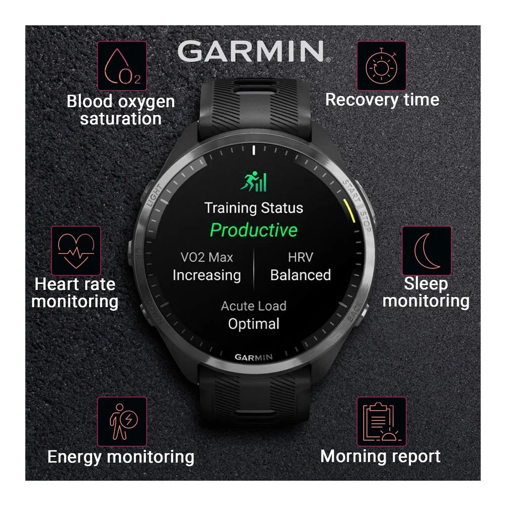 Garmin Forerunner 965 Reloj inteligente premium con GPS para correr y triatlón, incluye pantalla AMOLED y bisel de titanio
