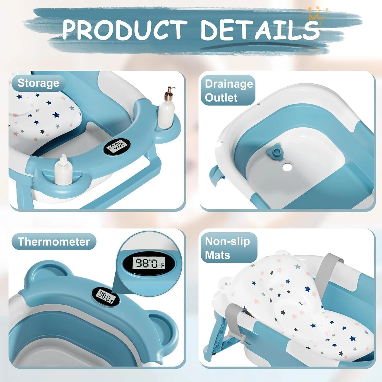 TPN Bañera Plegable para Bebé 0 a 36 Meses con Monitor de Temperatura Modelo 3