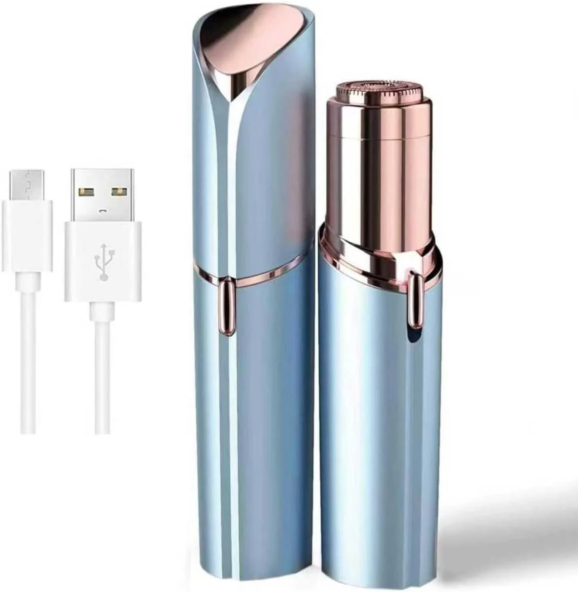 Rechargeable Facial Hair Removal for Women - as Seen on TV Painless Face Shaver - Electric Hair Remover for Face Lips Peach Fuzz with Light (Blue)
