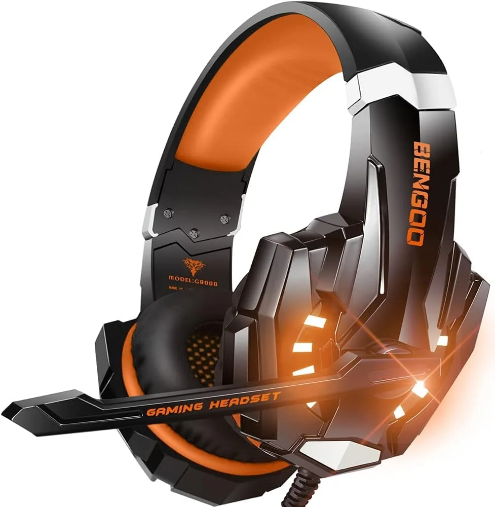 Headset Gaming Bengoo G9000 Estéreo Over-Ear Naranja con Micrófono y Luces LED