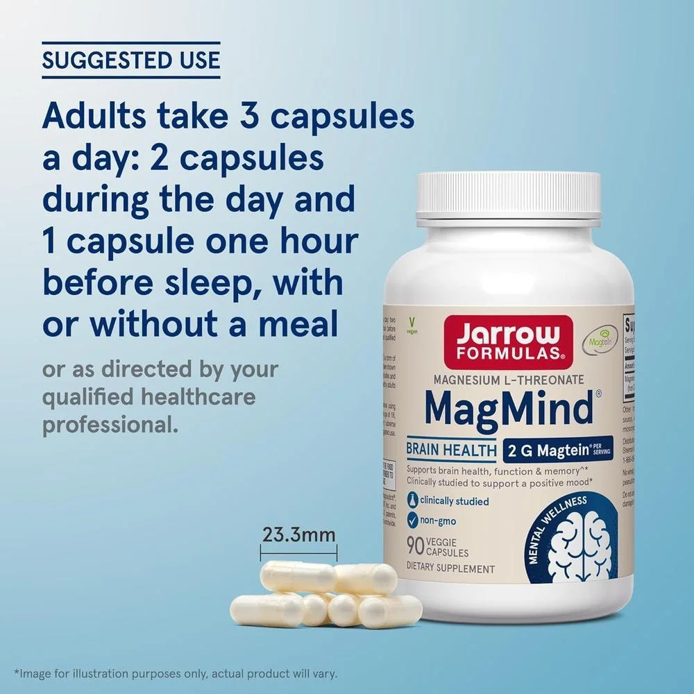 Jarrow Formulas L-treonato de magnesio suplemento para soporte cerebral, 90 cápsulas veganas MagMind Magtein