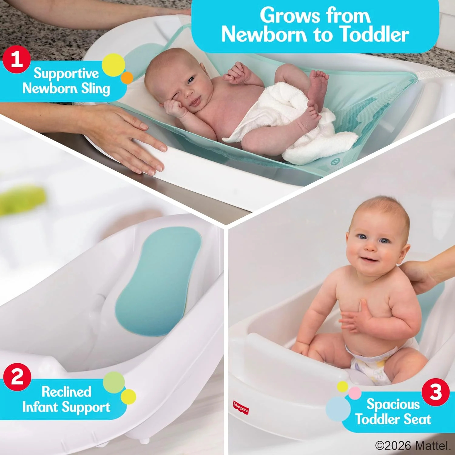Fisher-Price 3 en 1 Grow with Baby Bañera para Bebé con Hamaca de Soporte