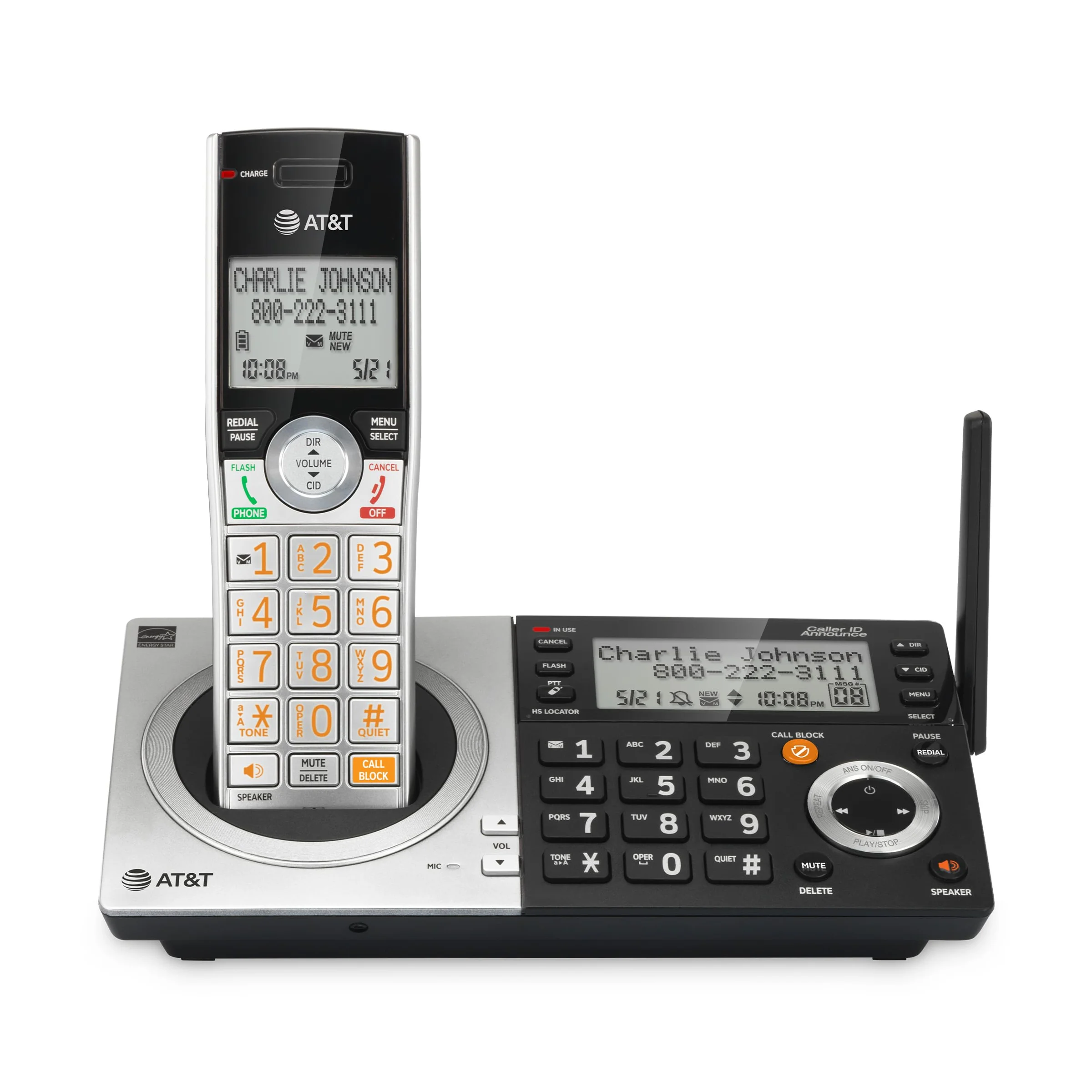 Teléfono fijo inalámbrico AT&T CL83107 DECT 6.0 con 5 auriculares y bloqueador de llamadas