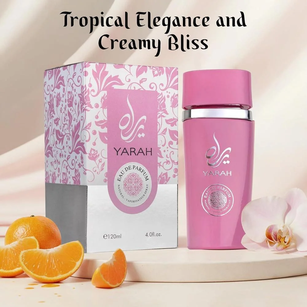 SAADAH Yarah Eau De Parfum para Mujer 4.0 Fl.oz, 120ml Perfume Oriental Vainilla Gourmand, Orquídea Dulce, Mandarina, Frutas Tropicales, Vainilla, Musk y Sándalo, Fragancia de Lujo Polvosa de Larga Duración