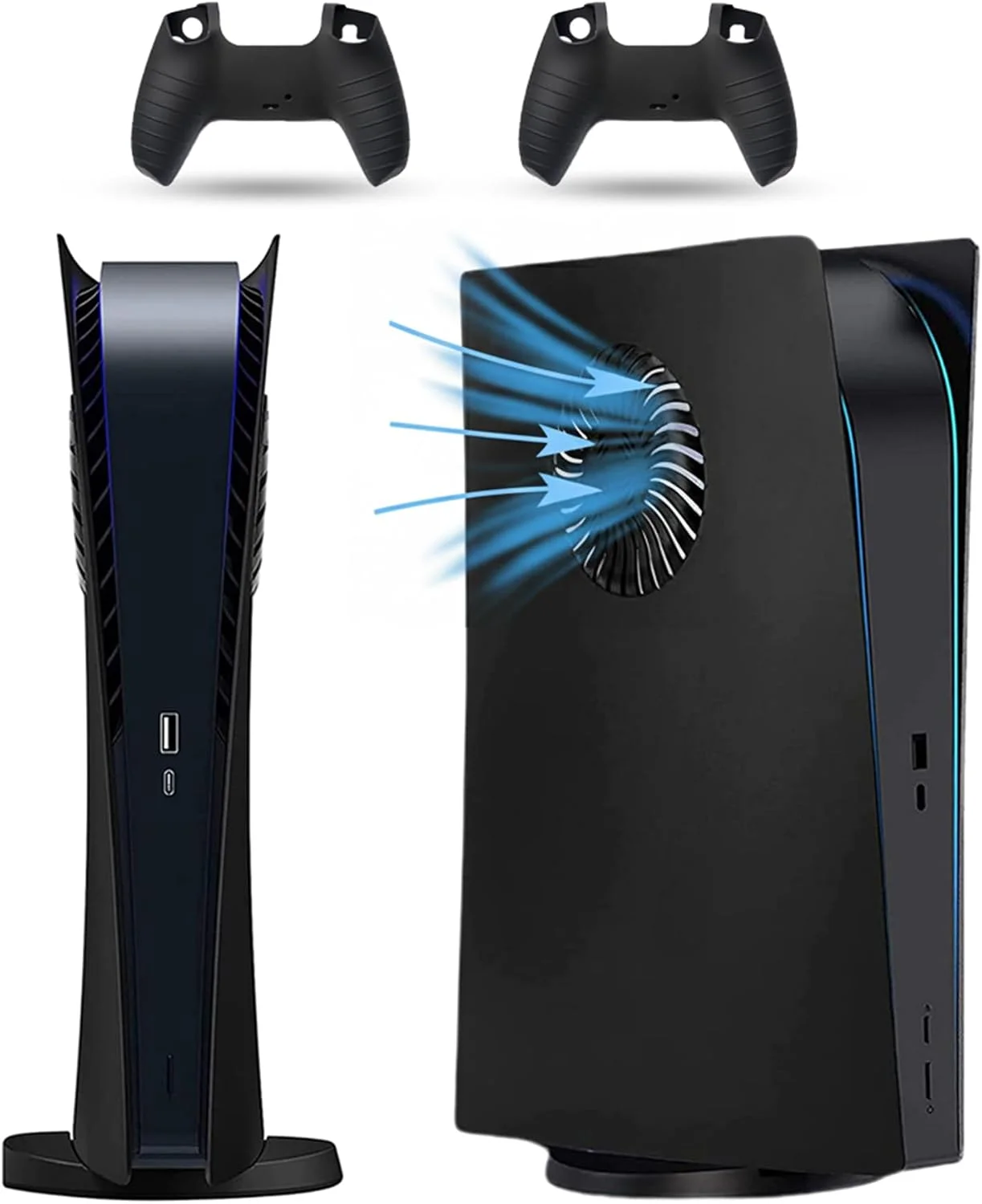 Cubierta frontal ventilada Peyanz para PS5 Digital Edition + 2 fundas de controles