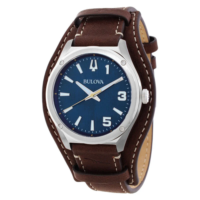 Bulova Men's Watch Marc Anthony Quartz Blue Dial Brown Leather Strap 96A313