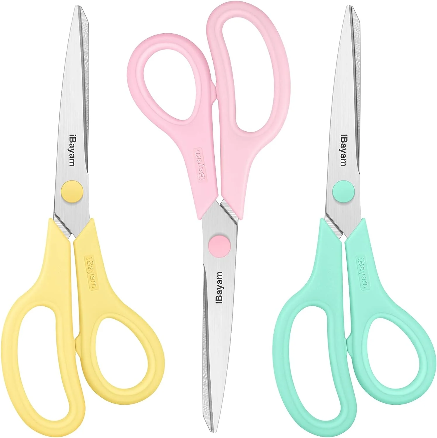 Tijeras iBayam 8.5 pulgadas multiusos pack 3 pares amarillo rosa turquesa