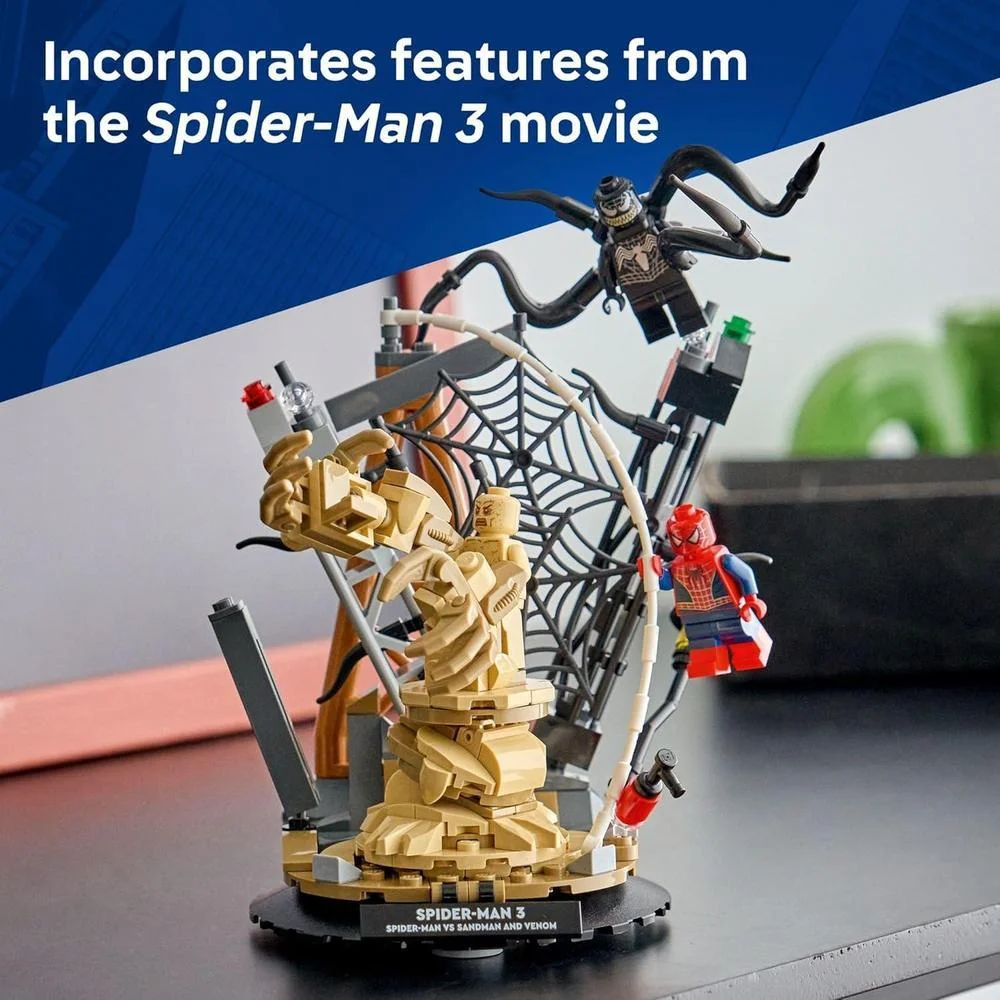 Set de construcción LEGO Spider-Man vs. Sandman con minifiguras de Venom y Spider-Man, ideal para niños desde 9 años