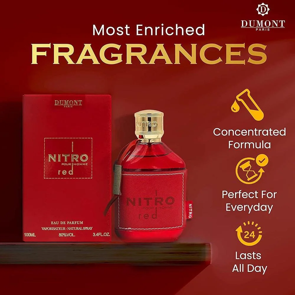Dumont Nitro Red Eau De Parfum: Perfume de lujo masculino con fragancia frutal, amaderada, floral y de larga duración
