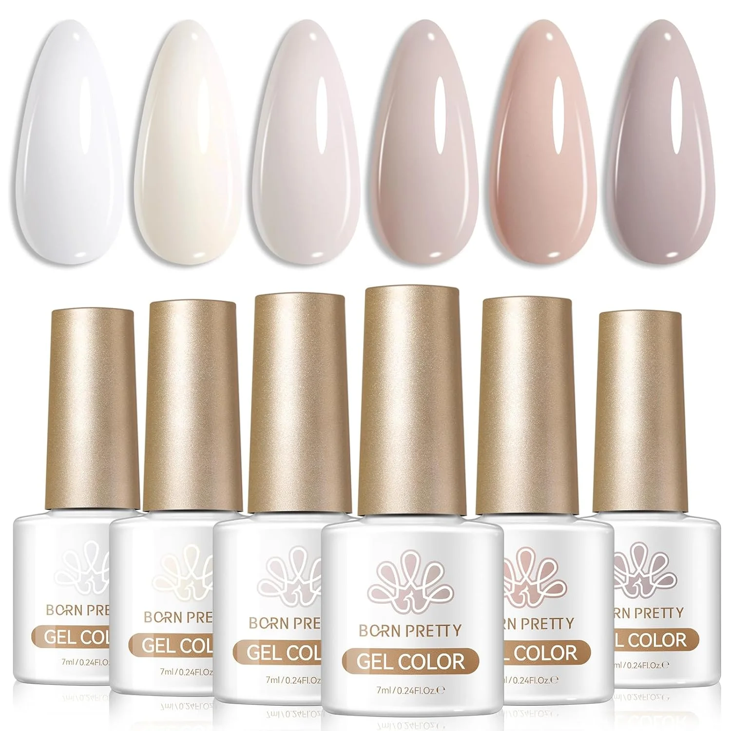 Esmalte de gel Born Pretty Nude Gray Pink, set de 6 botellas de 7ml