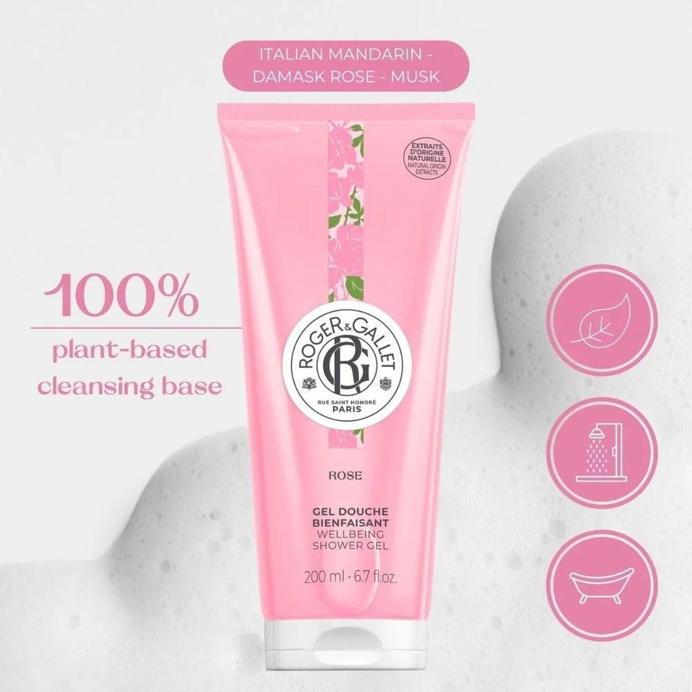 Gel de ducha hidratante Roger & Gallet con aloe vera y aroma de rosa, para piel sensible, sin sulfatos
