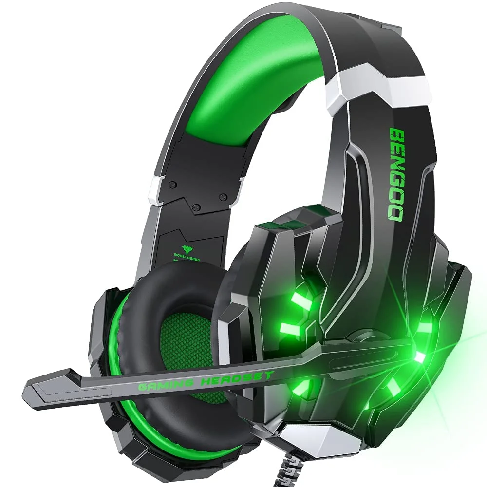 Headset gaming Bengoo G9000 stereo con micrófono flexible verde